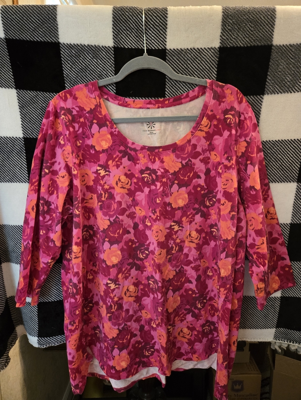 Isaac Mizrahi Pink & Orange Floral Long Sleeve Top